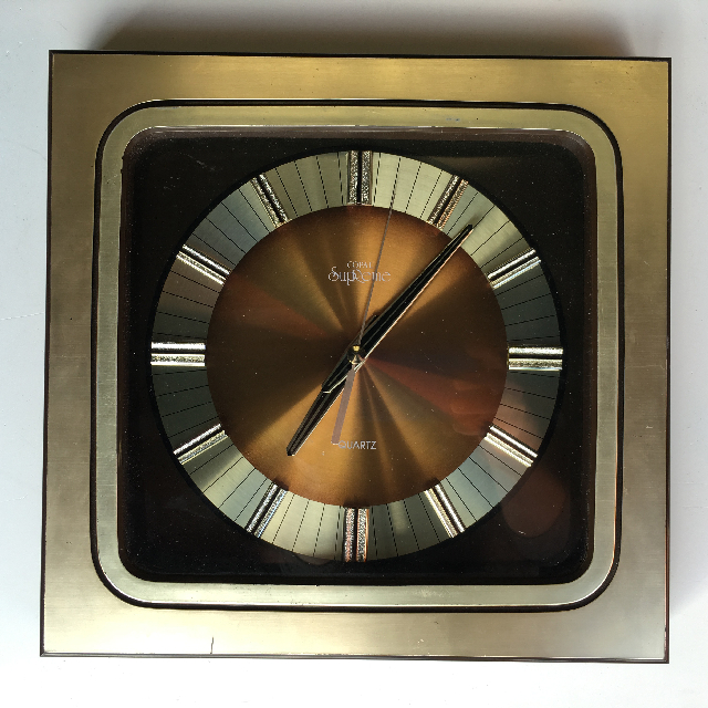 CLOCK, Wall Mount - 1970s Square Gold Supreme